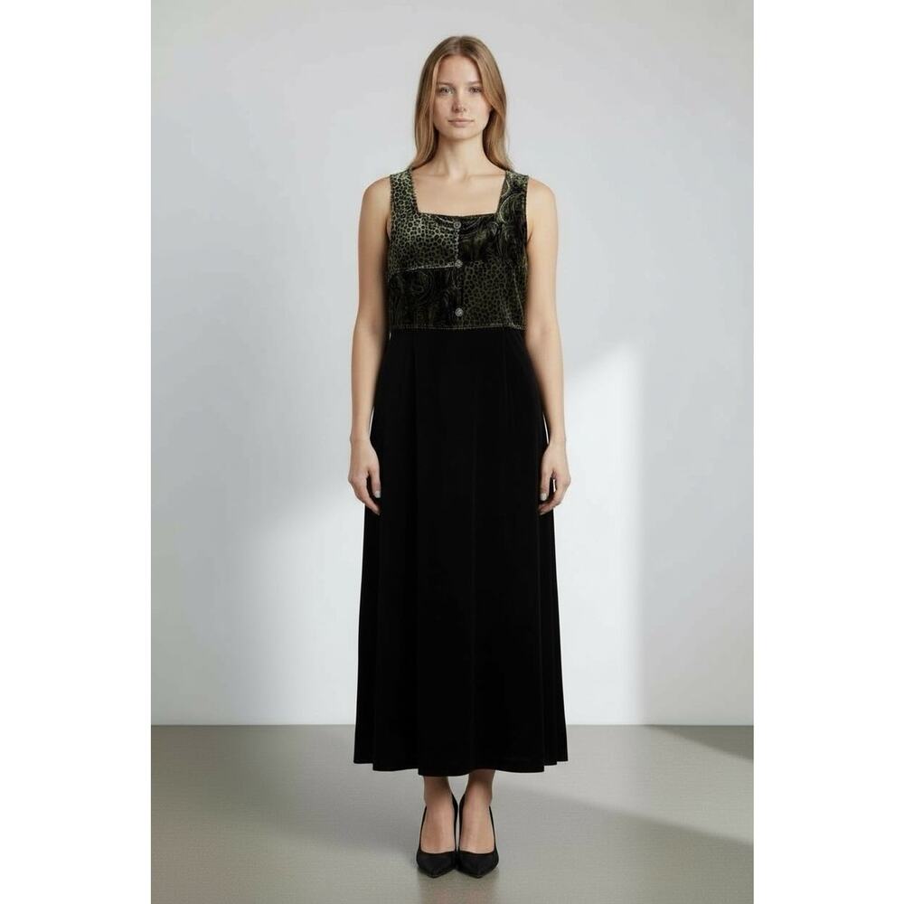 Vintage Studio Petites Ease Velvet Midi Dress Size Large Green & Black